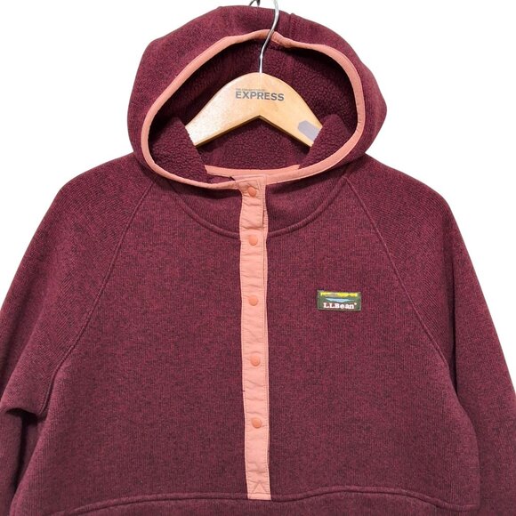 L.L.Bean Womens Burgundy Fleece Pullover Hoodie Pink Accent Trim Sz M Cozy - Picture 3 of 8